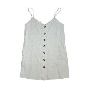 Urban Daizy Dress Womens S Small Linen Blend Tan Neutral Button Front Minimalist